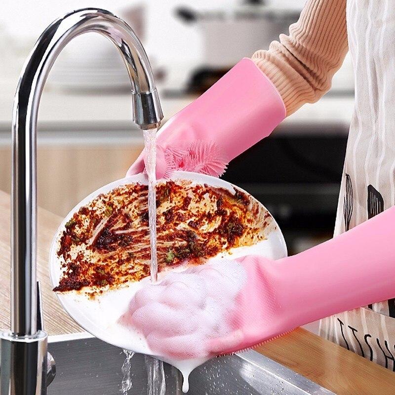 Kitchen Gloves For Winter – Reusable Rubber Silicone Household Safety Wash Scrubber